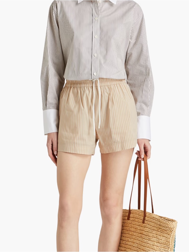 Frame Striped Cotton-Blend Poplin Shorts Size S